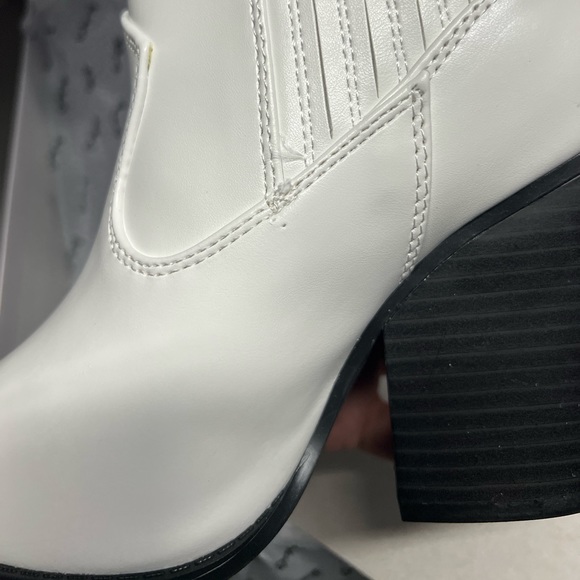 White Vegan Leather Cowboy Ankle Boots - Picture 11 of 13